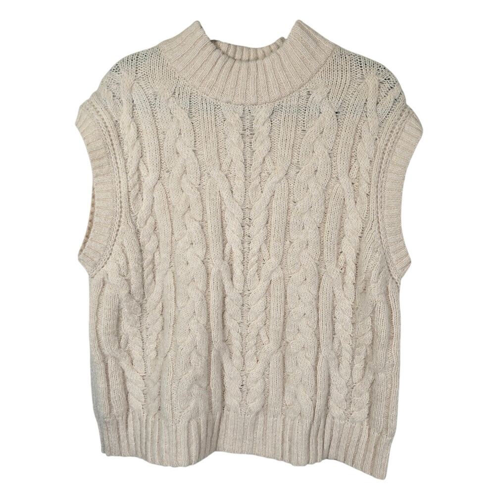 A New Day Cable Knit Vest Women's XL Cream Classic Academia Gilmore Girls Preppy